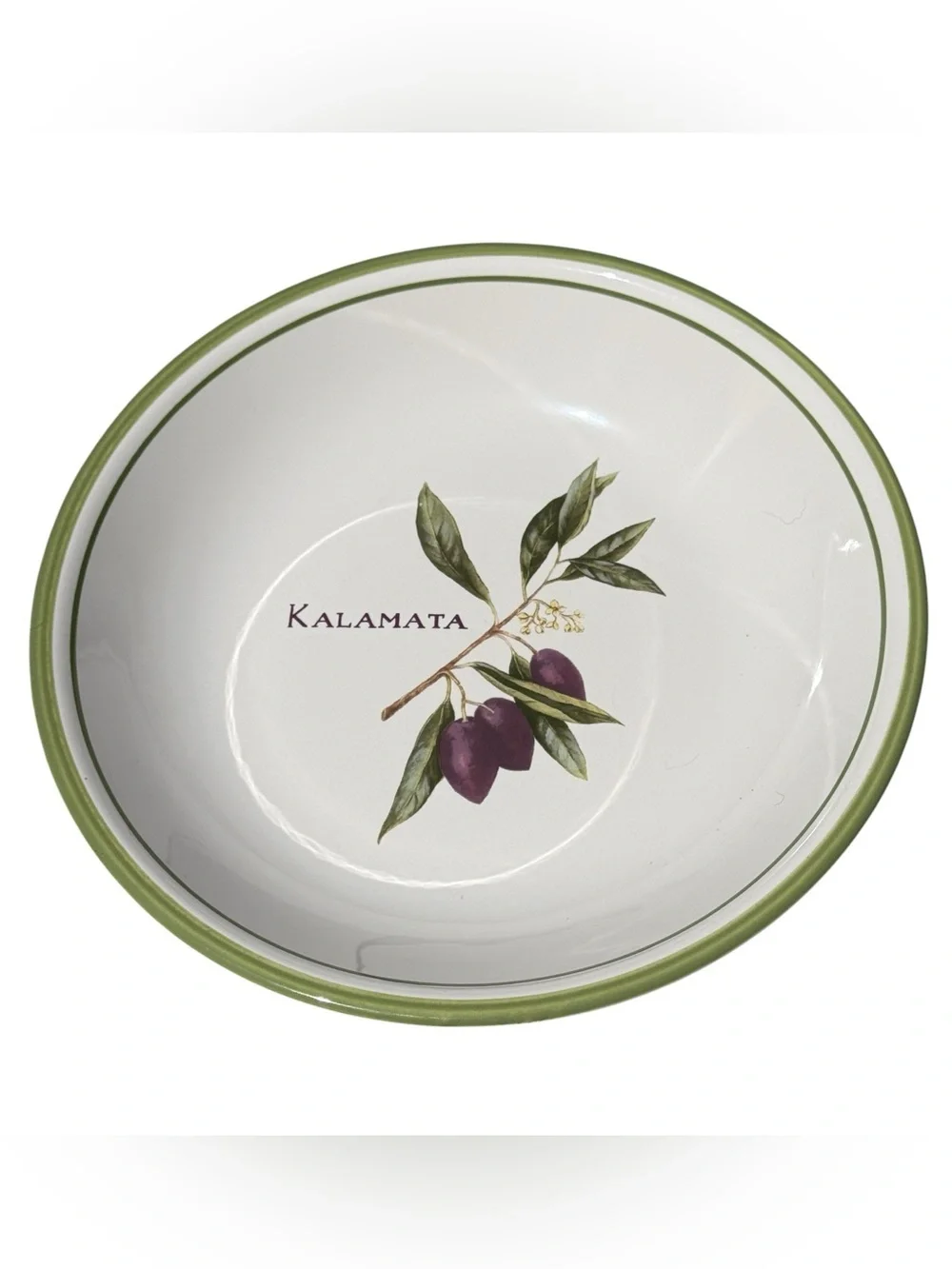 Williams Sonoma Olive Grove Kalamata Olive Serving Bowl Portugal Green Rim 9.5”
